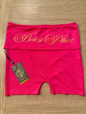 Baby Phat Hot Pink Logo Fold-Over Waist Shorts